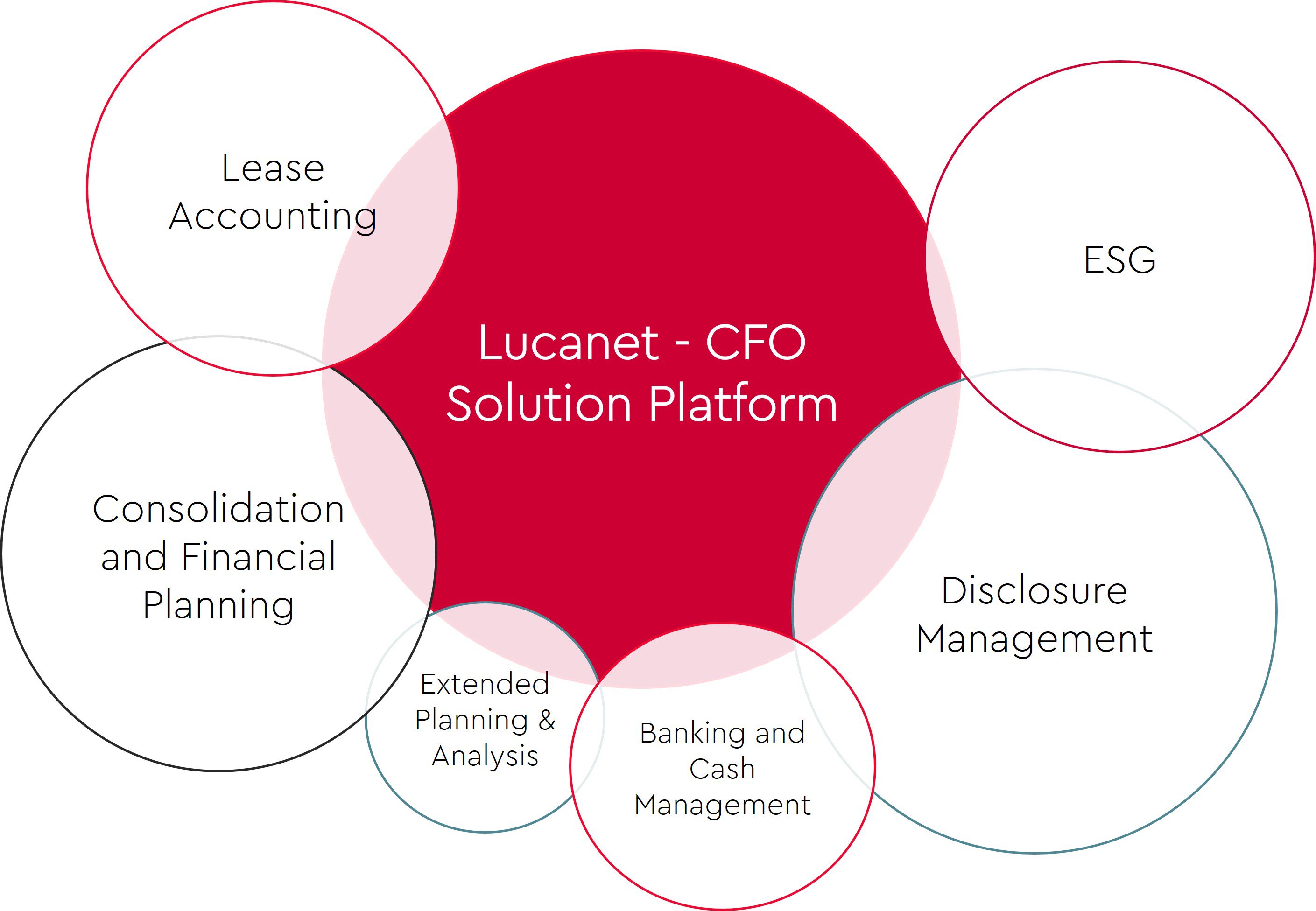 Lucanet offers automated solutions for Consolidation & Financial Planning, Disclosure Management, ESG Reporting, Lease Accounting and Banking & Cash Management.
